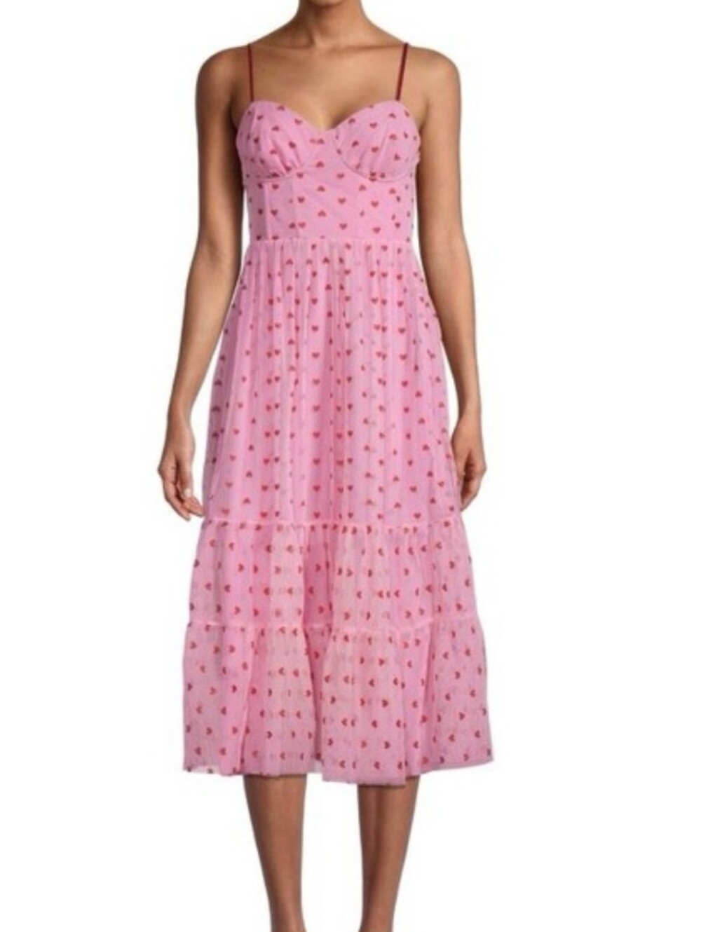 Betsey Johnson Pink Spaghetti-Strap Midi Dress with Sweetheart Neckline
